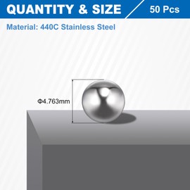 sourcing map 3/16" 4.763mm Bearing Balls, 50 Pcs 440C Stainless Steel G10 Precision Balls Metric Mixing Balls for Bearings Bicycles Casters