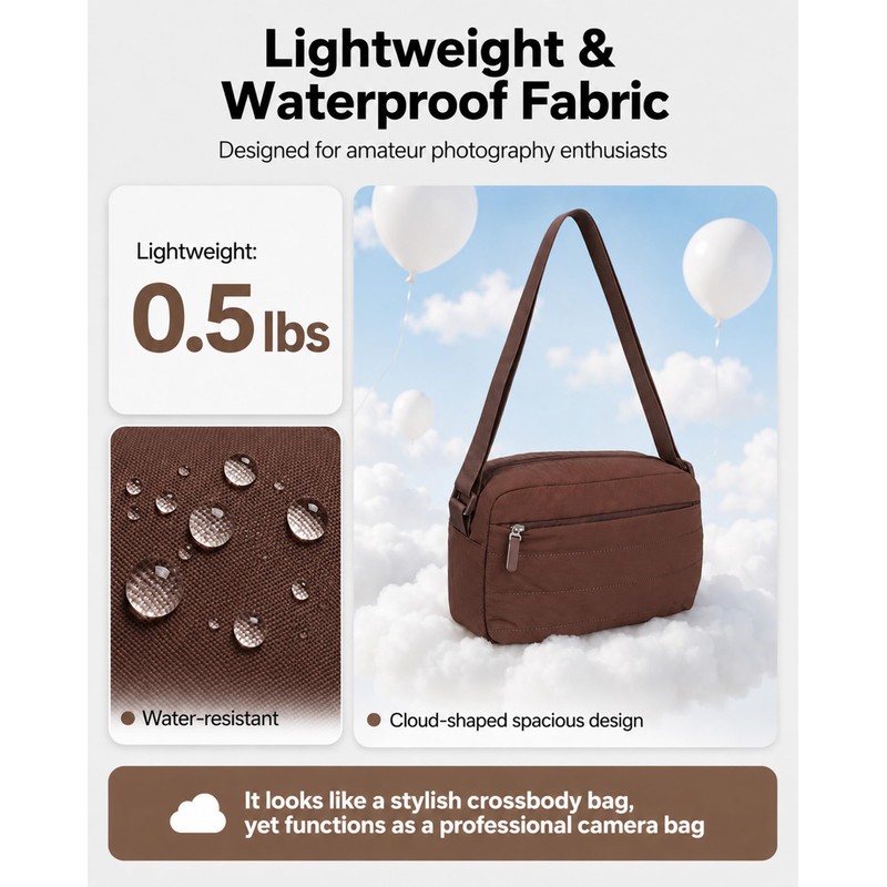 FHELAD Small Crossbody Bag for Women, Compact Puffer Camera Bag