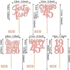 Cupcake-Topper zum 45. Geburtstag, glitzernde 45. Geburtstag, "Happy 45th Straight Outta 5,029.2 cm, für Cheers to 45 Years – Roségold, 30 Stück