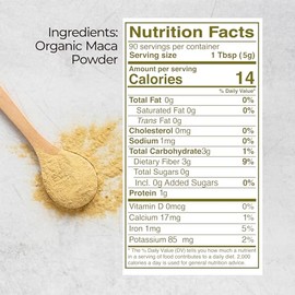 Kevala Maca Cruda Orgánica en Polvo - 454 g, Fuente Vegano de Proteina | Maca Peruana, Producto Vegano Sin Gluten y Sin azucar, Contiene Hierro y Vita