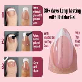 NOVO OVO French Tip Press On Nail Tips, Brown Pink Square Nail Extension, Square Round Toenails, Pre-Layered Tip Primer for Base Coat, Full Cover for DIY x 15 Sizes