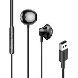 Quwem USB Earphones for PC with Microphone,2.5m Computer Headphones with USB Connection Wired in Ear Earphones Have Volume Control Stereo Noise Headset for Dell Laptop Surface for Switch