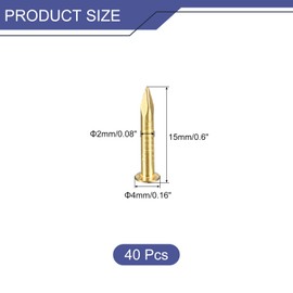 sourcing map 40 Pcs Small Tiny Nails 2mmx15mm(DXL) Tiny Brass Nails Hardware Nails Small Nail for Wooden DIY Decorative Boxes Household Accessories, Brass Tone