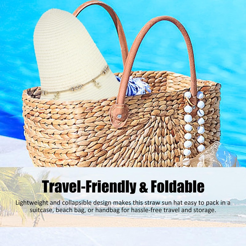 LY4U Women's Beach Sun Straw Hat with Chin Strap, Floppy