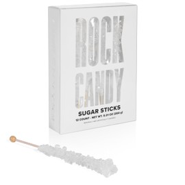 White Rock Candy Sugar Sticks - Original Sugar Flavored - 12 Individually Wrapped White Candy Party Favors