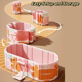 Foldable Bathtub for Adult Large 59'in Collapsible tub Portable Bathtub for Bathroom Folding SPA Tub for Shower Stall, Ideal for Small Spaces (Pink, L: 59"L x 33.8"W x 21.6"H)