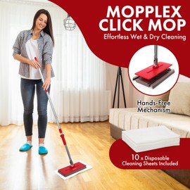 Floor Scrubber Mop with Easy Sheet Attachment, Includes 10 Disposable Sheets, Mopplex Efficient Mop Cleaner for Hardwood and All Hard Floor Surfaces, Ideal Floor Cleaner Mop for Fast and Effective