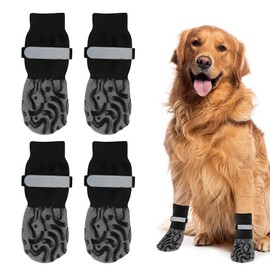 Arvoni 2 Paar Hundesocken Anti Rutsch, Pfotenschutz Hund mit Verstellbaren Trägern, Antirutschsocken Hund für Den Innenbereich Hartholzböden, Hundesocken Leckschutz für Mittlere und Große Hunde