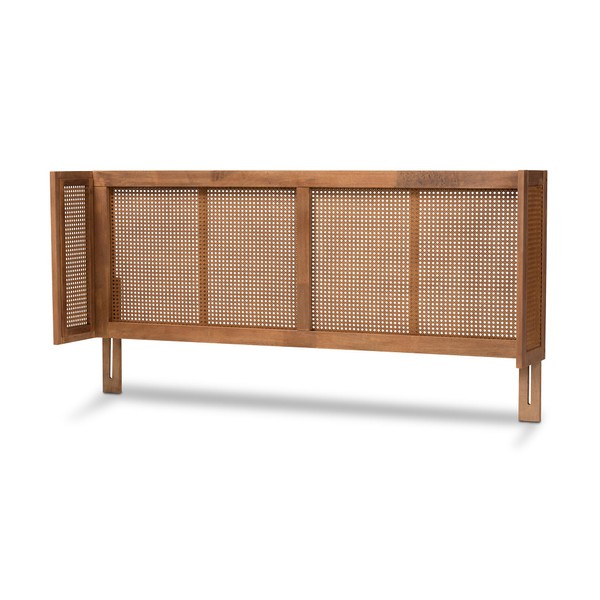 Baxton Studio Rina Synthetic Rattan King Size Wrap-Around Headboard, Ash