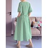 Minibee Women's Cotton Linen Dress Summer Short Sleeve Casual Plaid