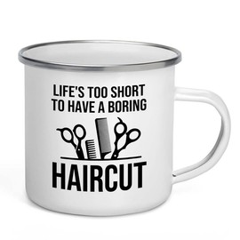 Flairy Land Hair Stylist Camper Mug 12oz - Life's Too Short - Hair Stylist Gift Beautician Hairdresser Salon Barber Hairdo Cosmetoloist Scissors Blower
