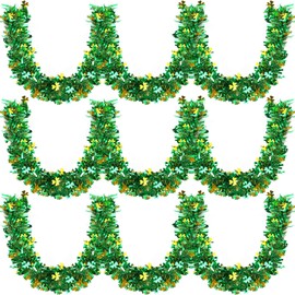 MARFOREVER 3 Pcs 19.7 Feet St.Patrick's Day Decoration Shamrock Clover Metallic Tinsel Twist Garland Green Shiny Garland Hanging Supplies for Irish St Patricks Day Party Indoor Outdoor Home Wall Decor