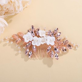 Rumtock Pink Crystal Rose Gold Hair Comb for Wedding Women Leaves Hair Accessories (Rose Gold)