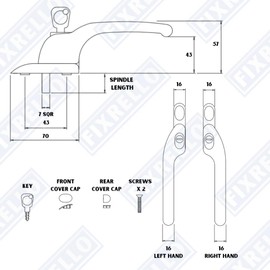 FixRello Window Handle 40mm Spindle - Offset Left-Handed espag Inline Locking Handle for DIY and Home Repairs - uPVC Window Handle - Comes with Screws, Caps and Key (Black, Left Hand)