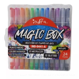 Indra Plumas De Gel Indra Magic Box 24 Metalicos - Glitter Estuche
