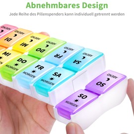 Opret Opret Deutsche Tablettenbox 7 Tage 2 Fächer Morgens Abends, Abnehmbar Pillendose, Pillenbox Medikamentenbox 7 Tage Tabletten Wochenbox Tablettendose Tablettenbox 14 Fächer