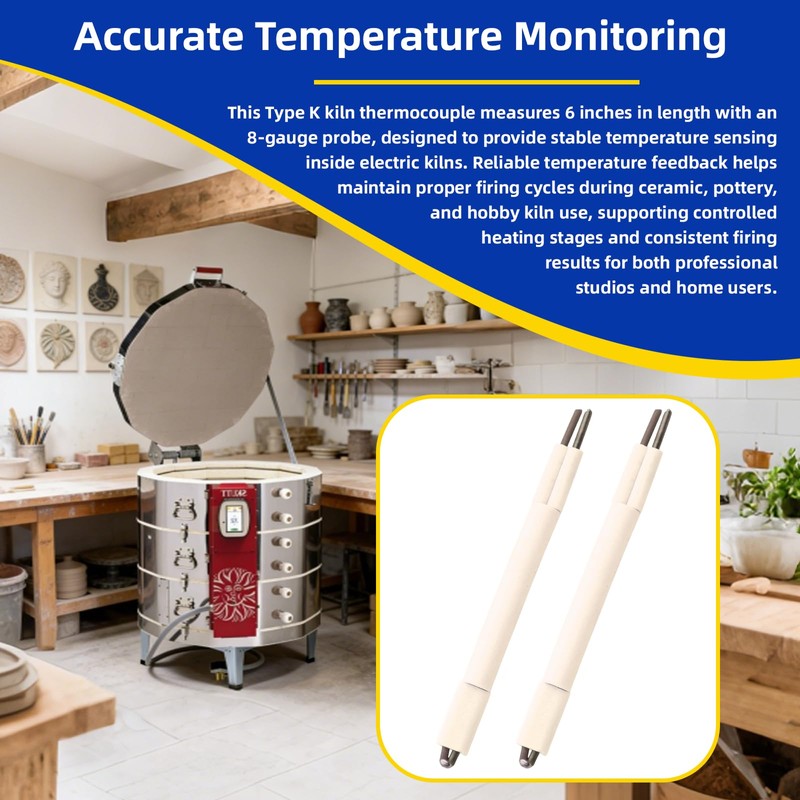 Kiln Thermocouple Type K, 6 Inch 8 Gauge Replacement Kiln