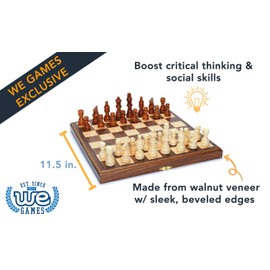 WE Games- Foldable Wood Travel Chess Set- 11.5 in Walnut Board
