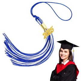 2025 Blue White Graduation Tassel: Class of 2025 Tassel for Graduation Cap 2025, Charm Cap Decorations, Charm Ceremonies Accessories for Graduates - 1 PCS with Gold Date