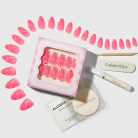 Celebritips Nail Art Press-Ons | Juice Box, Short Almond Nails, Reusable | 16 sizes - 32 Nails Kit with Super-hold Nail Glue and Sticky Tabs