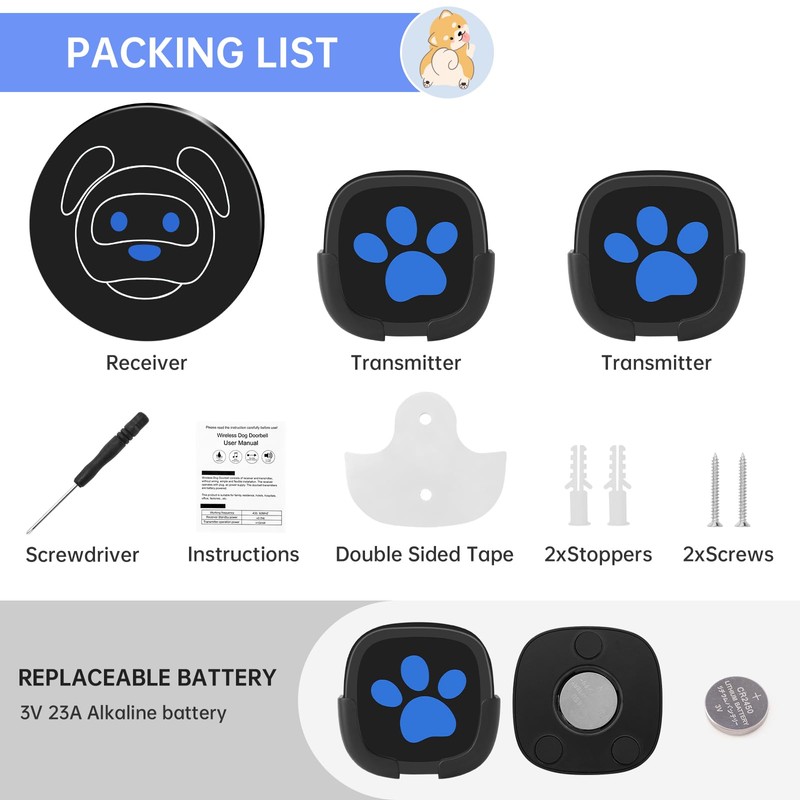 Whimsii Dog Doorbell for Toilet Training, Wireless Dog Door Bell
