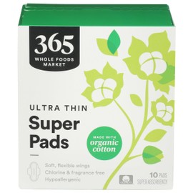 365 by Whole Foods Market, Ultra Thin Pads, Made with Organic Cotton Pads, Super, 10 ct