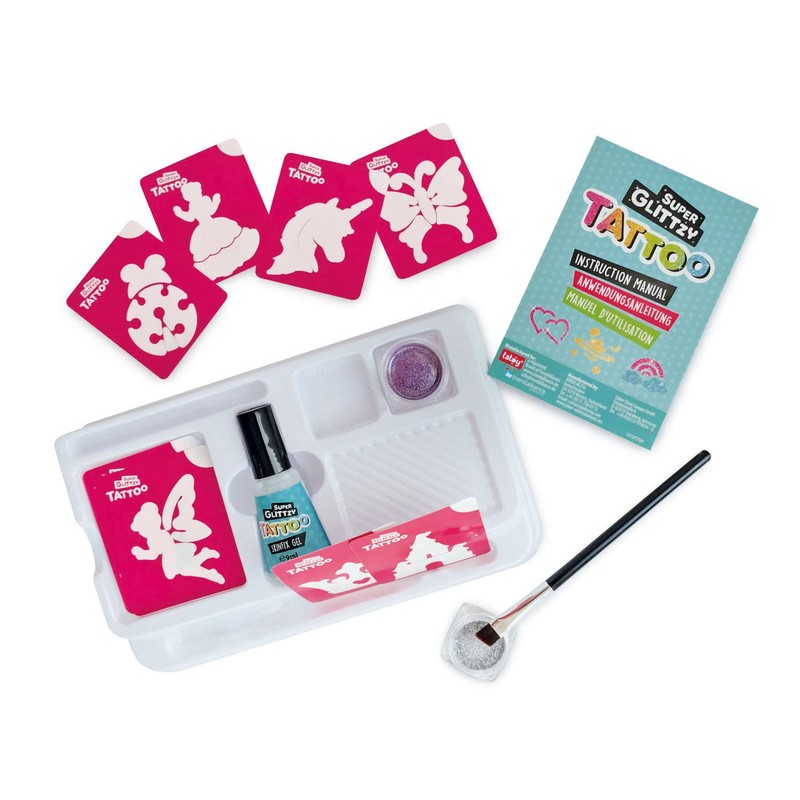 TATOY Super Glittzy Girls' Tattoo Set - Skin-Friendly Temporary Glitter