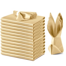 VACVELT 12 Pack Gold Satin Napkins 17x17 Inch Wedding Napkins, Scalloped Elegant Dinner Napkins Square Table Napkins Decor, Silky Satin Cloth Napkins for Restaurant Banquet Graduation Party