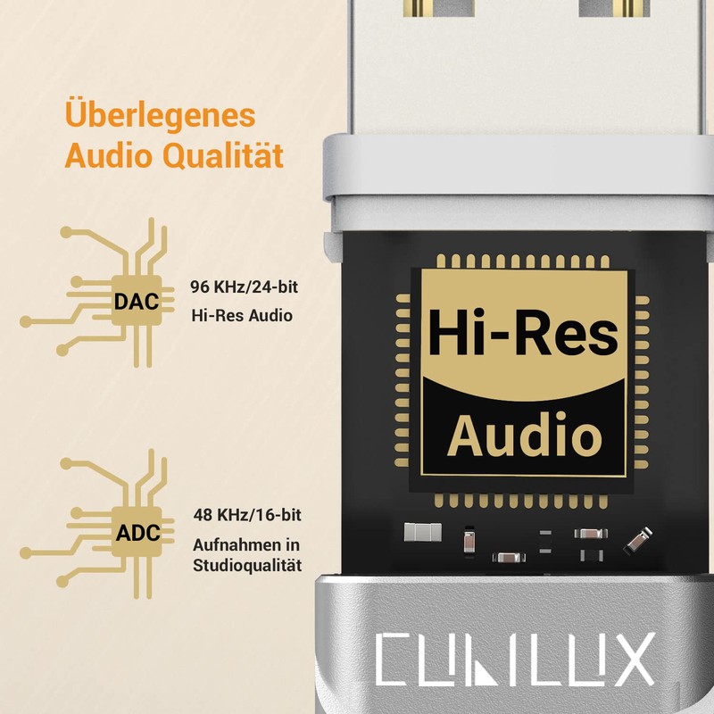 Cubilux USB Audio Splitter with 96KHz/24bit DAC, USB Type A