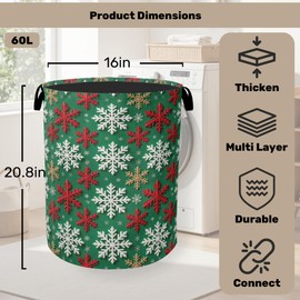 Winter Snowflakes Christmas Large Clothes Hamper Bag - Laundry Basket with Handles, Space Saving Foldable Design for Nursery