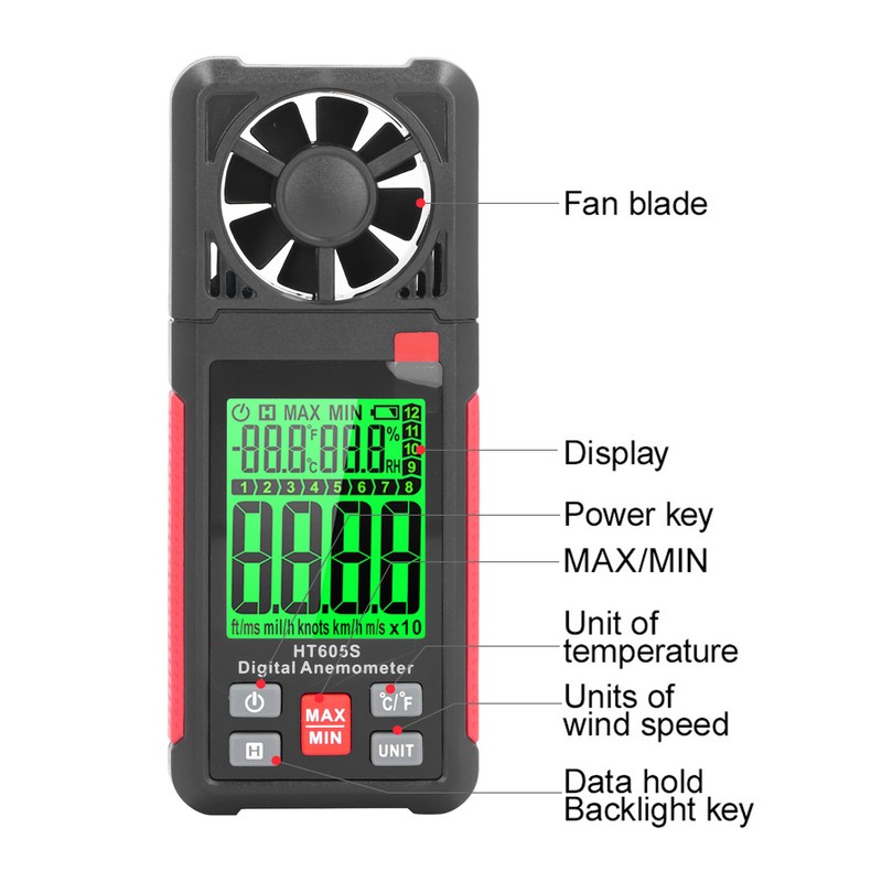 Digital Anemometer High Accuracy 2.26 Inch LCD Screen Thermal Handheld