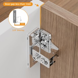 Chibery 2 Pack 5/8" Overlay Soft Close Face Frame ＆ Frameless Hinges, Stainless Steel Quiet 3D Concealed for Kitchen Door, 105° Slow Smooth Hardware Replacement, Self Closing Hidden, Satin Nickel