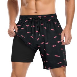 Mens Bathing Suits Mens Shorts Vacation Essentials Beach Wear Summer Board Shorts Swim Trunks for Men Pink Shark XL