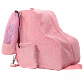 Fydelity Roller Skate Bags for Women | Converts 2 Roller Skate Backpack | Heavy Duty Roller Skating Bag for Girls Corduroy | Ice Skating Bag for Girls Gift |Figure, Quad Skate, Ice Skate Bag- Pink