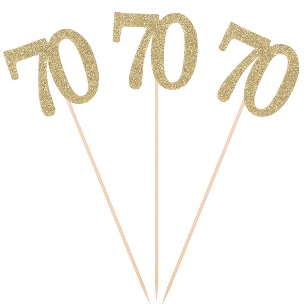 Pack of 10 Gold Glitter 70th Birthday Centerpiece Sticks Number 70 Table Topper Age Letter Decorations