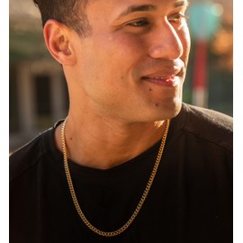 LIFETIME JEWELRY Miami Curb Square Cut Cuban Link Chain Necklaces 24k Gold Plated (5mm & 9.5mm) (22 inches, 5mm, Gold)