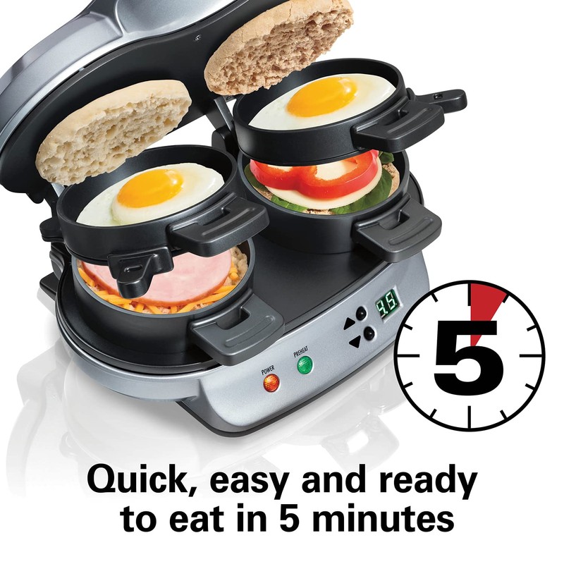 Hamilton Beach Dual Breakfast Sandwich Maker with Timer, Silver (25490)