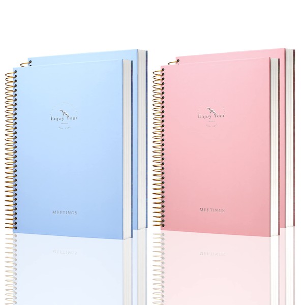 4 Pack Meeting Notebook for Work with Action Items 120 Sheets Meeting Planner for Office Business Meeting Agenda Book Spiral Meeting Notes Notebook for Men Women Meeting Organizer Planner,Pink & Blue