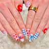4th of July Press on Nails-Medium Almond Fake Nails Red
