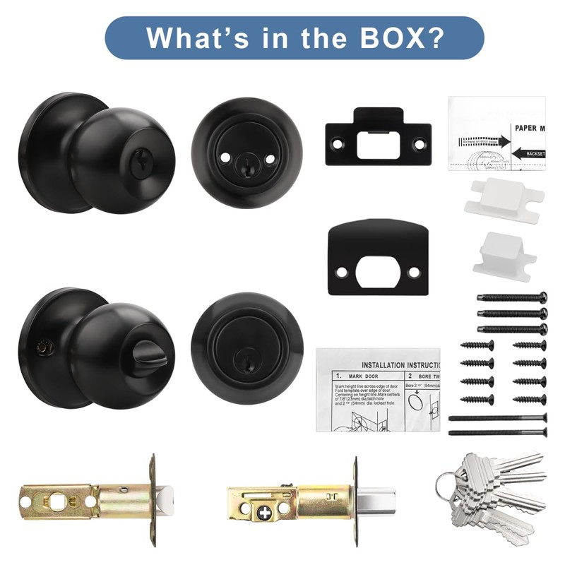 Knobonly Entry Door Knobs and Double Cylinder Deadbolt, Keyed Alike