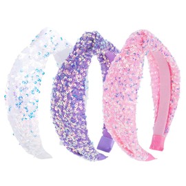 Brimekichio Sequin Headbands for Girls, Knotted Kids Headbands, White Pink Purple Sparkly Hair Band Girl Hair Accessories