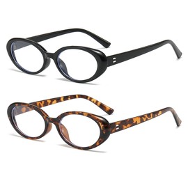 JOVAKIT Oval Blue Light Blocking Glasses for Women Men Vintage Fashion Small 90s Retro Oval Frame Style Eyeglasses (Black+Tortoise)
