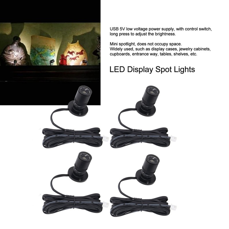 4pcs LED Display Spot Lights 5V Dimmable USB Mini Spotlight