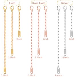 Prasacco 9 Pcs Necklace Extender, Chain Extenders for Necklaces, Delicate Stainless Steel Jewelry Chain Extenders for Bracelet Anklet Necklace (Gold/Silver/Rose Gold, 5/10/15cm)