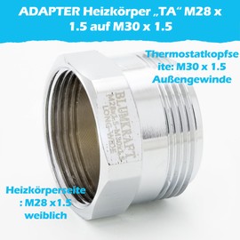 BLUMKRAFT 2 x Metal Radiator Adaptor TA M28 x 1.5 to M30 x 1.5 for Thermostat/Thermostat Head M30 x 1.5 Male (M28 Longwide)