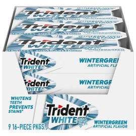 Trident White Wintergreen Sugar-Free Chewing Gum, 9 Packs of 16 Pieces (144 Total Pieces)