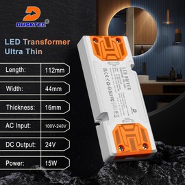 DUSKTEC 24V LED Driver 15W 630mA, Slim Power Supply 120V to 24V DC Low Voltage Transformer, Constant Voltage LED Converter for DIY Strips, G4/MR11/MR16 LED Bulbs