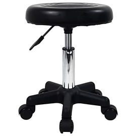 FURWOO Round Swivel Stool with Wheels PU Leahter Rolling Stool Height-Adjustable Stool for Spa Salon Massage Black