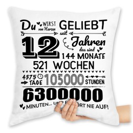 Shirtracer Cushion 40 x 40 cm Decorative Cushion - 12 Years - Du wirst von Herzen geliebt | 12th Birthday Gifts | 12th Birthday Gifts for Boys and Girls - 40 x 40 cm - White