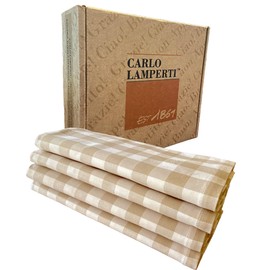 Premium Gingham Check Cloth Napkins by Carlo Lamperti Italy (Set of 4) 100% Cotton Taupe Plaid Napkins 20x20 Soft Durable, Cloth Dinner Napkins, Machine Washable, Table Linens Napkins